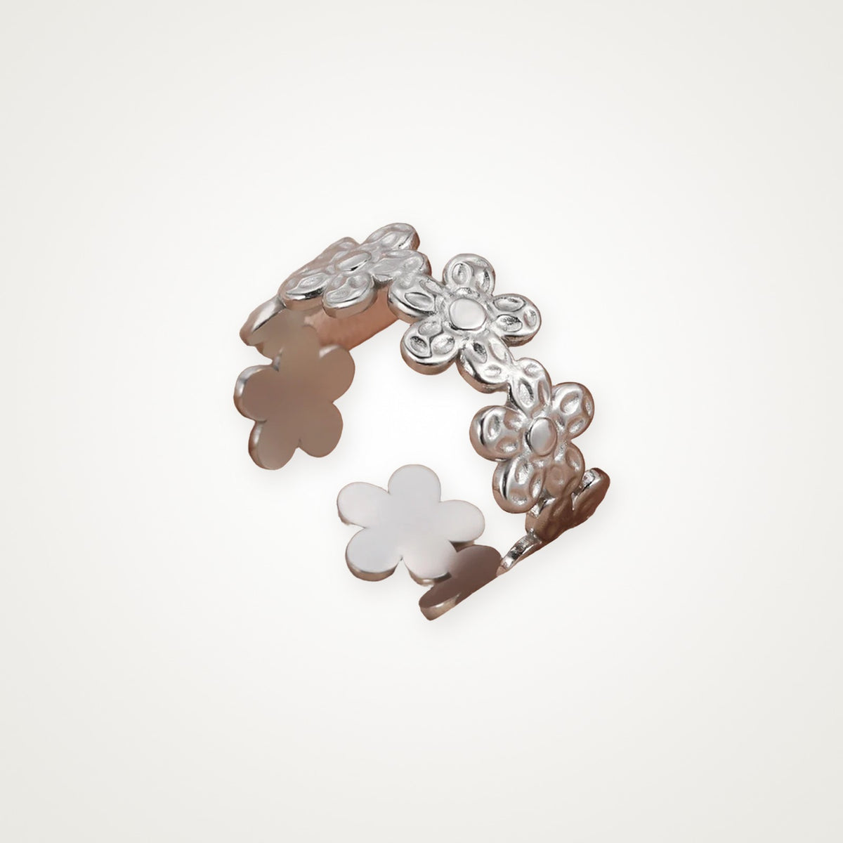 Anillo Flores abierto plateado