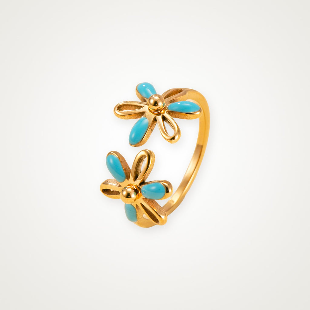 Anillo Flores azules dorado