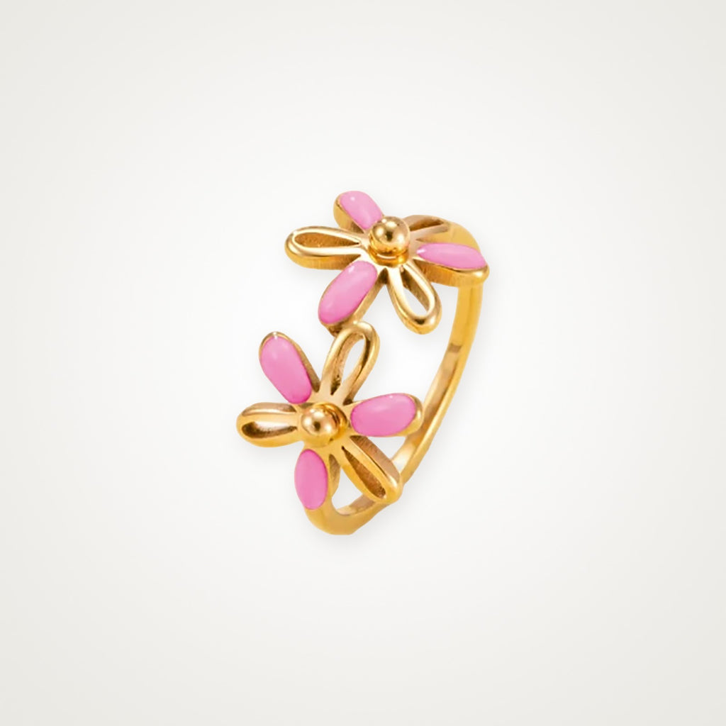 Anillo Flores rosas dorado