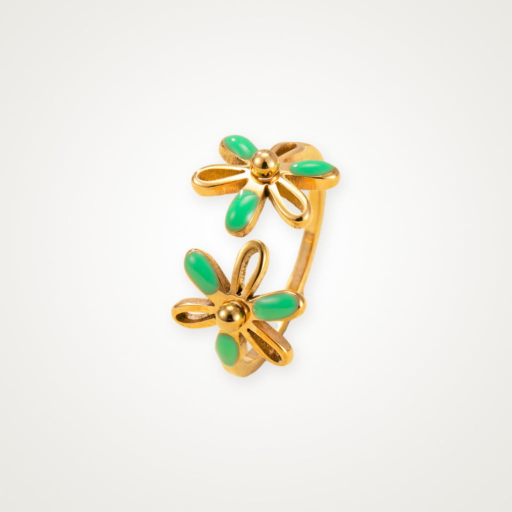 Anillo Flores verdes dorado