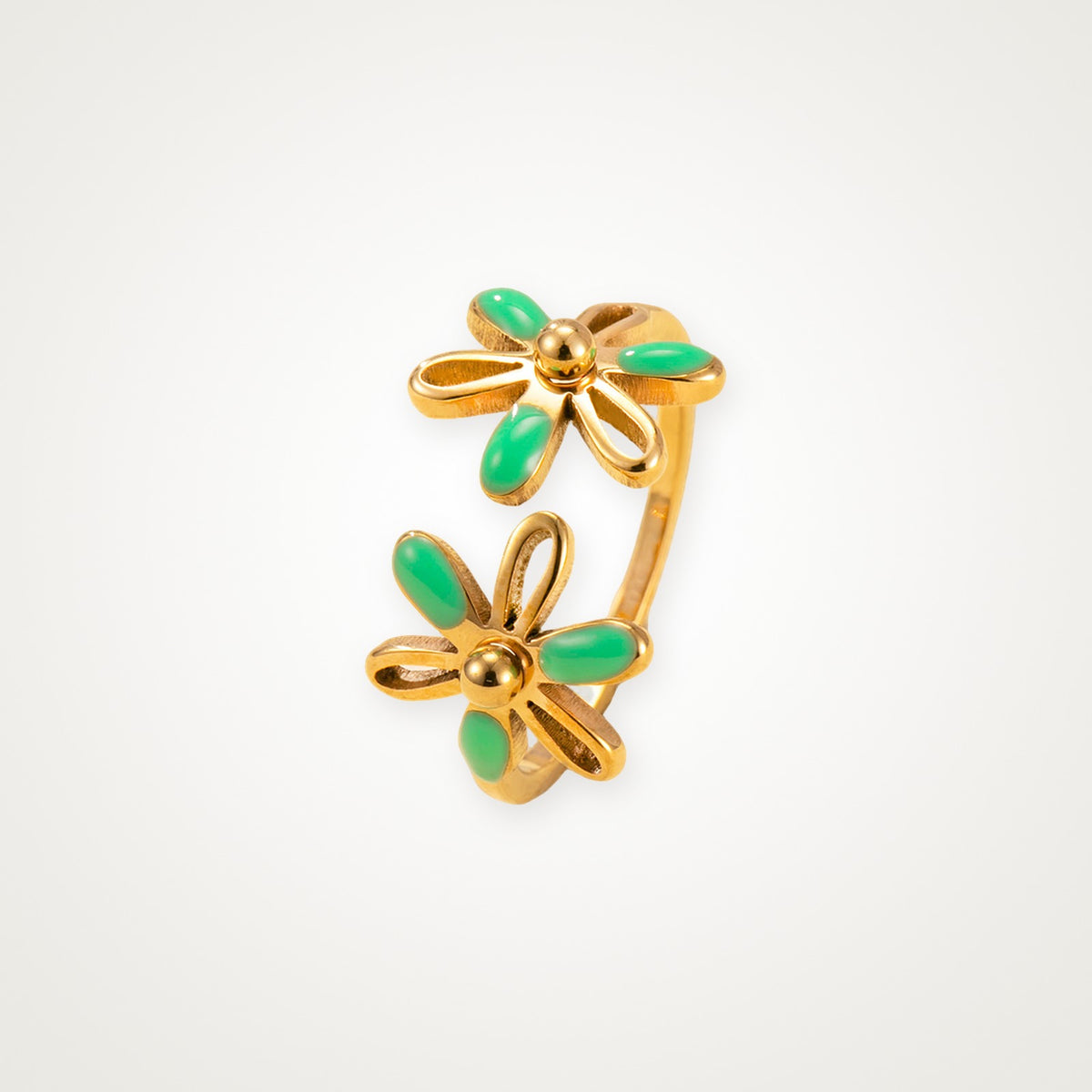 Anillo Flores verdes dorado
