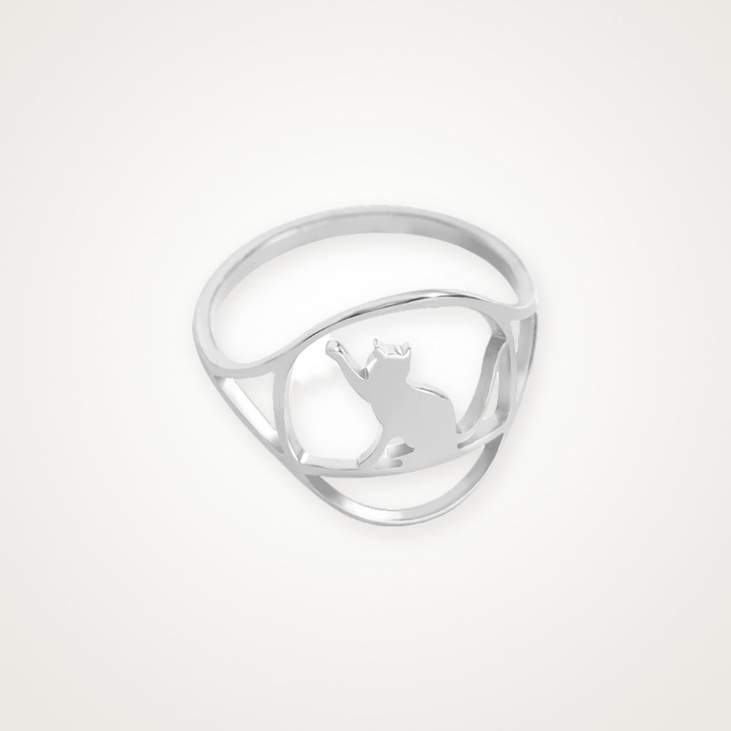 Anillo Gatito juguetón plateado