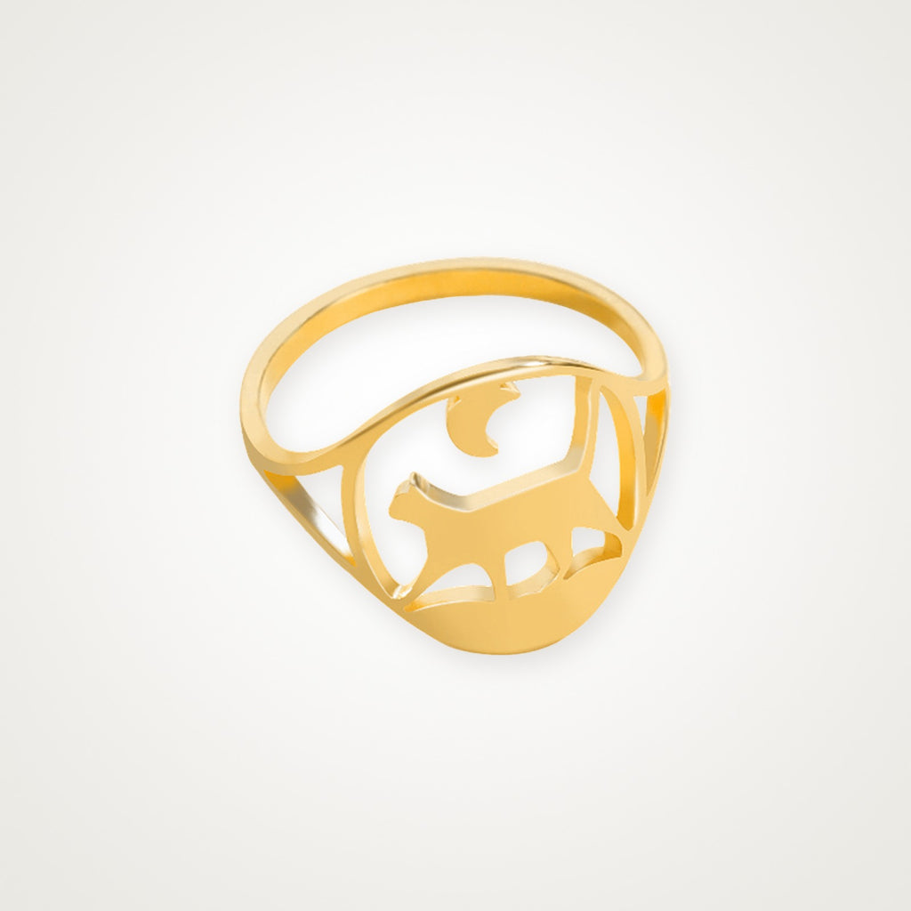 Anillo Gato caminando dorado