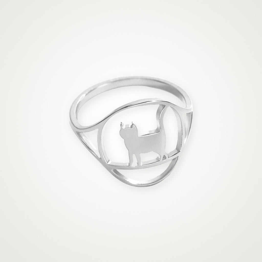Anillo Gato de pie plateado