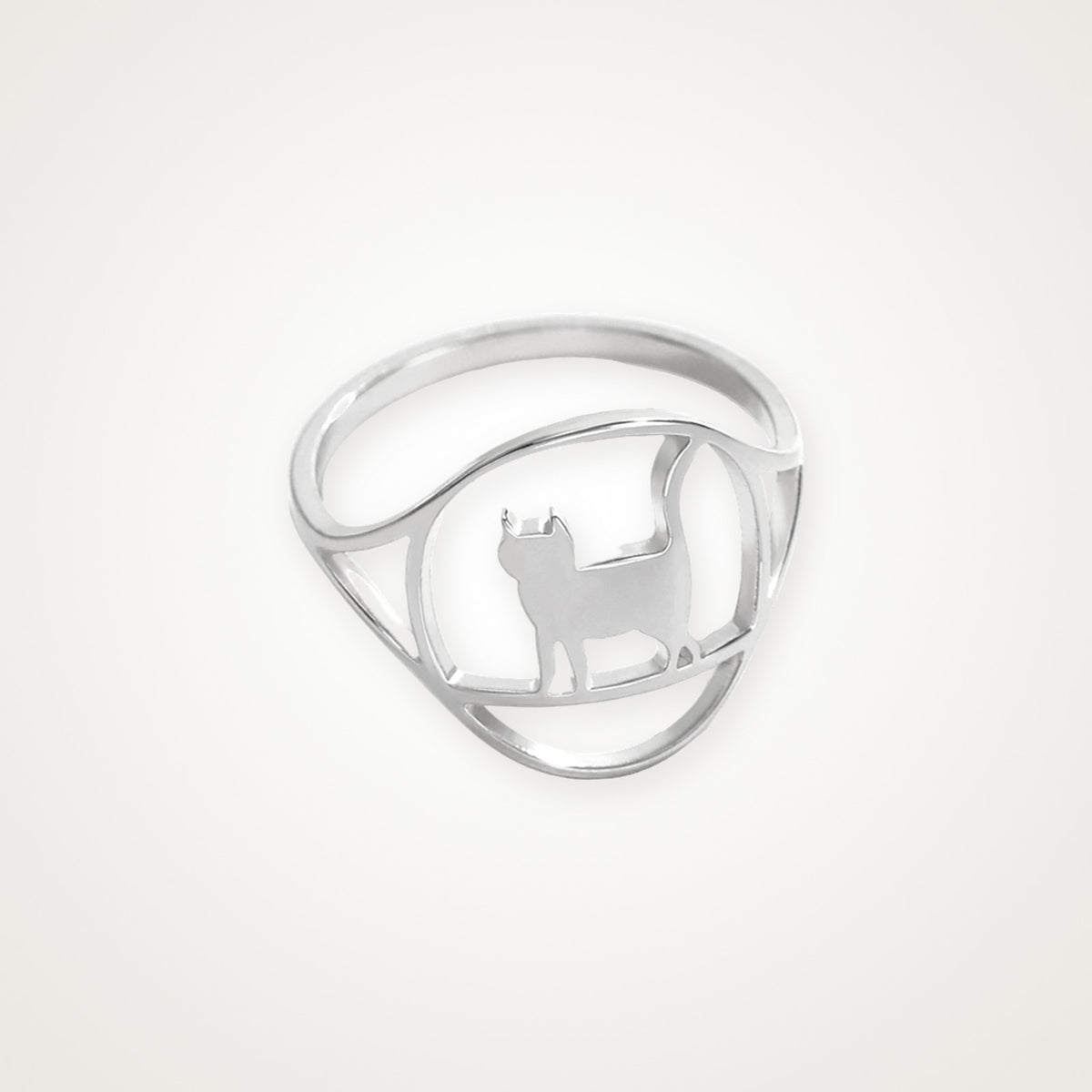 Anillo Gato de pie plateado