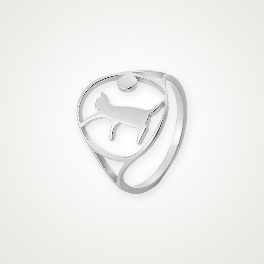 Anillo Gato y luna plateado