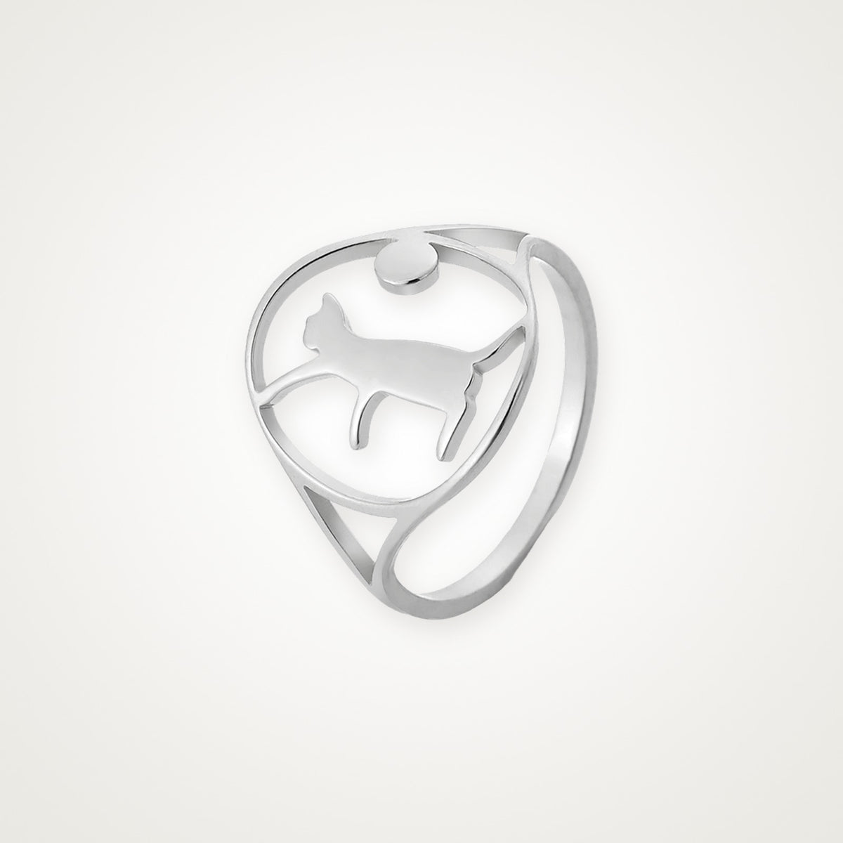 Anillo Gato y luna plateado