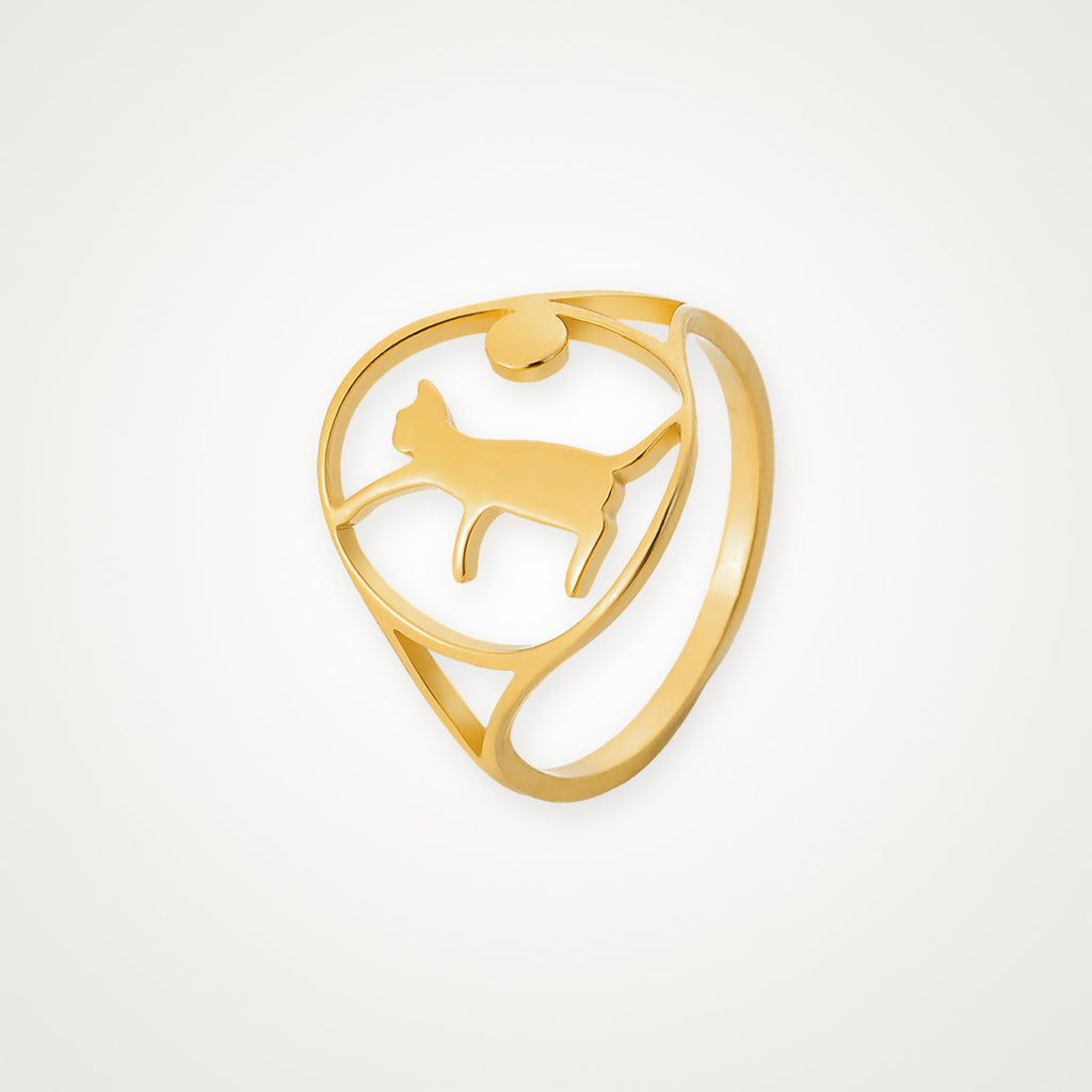 Anillo Gato y luna dorado