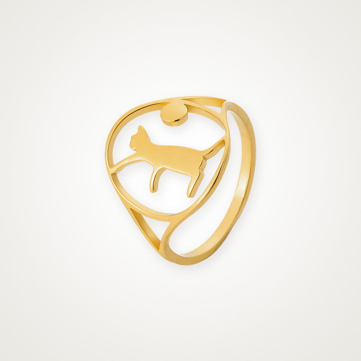 Anillo Gato y luna dorado