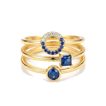 Anillo Geométrico con Zirconia Azul
