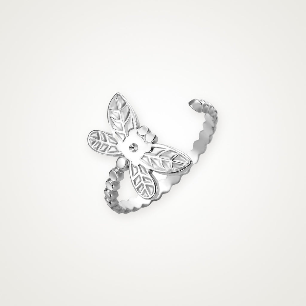 Anillo Libélula de hojas plateado