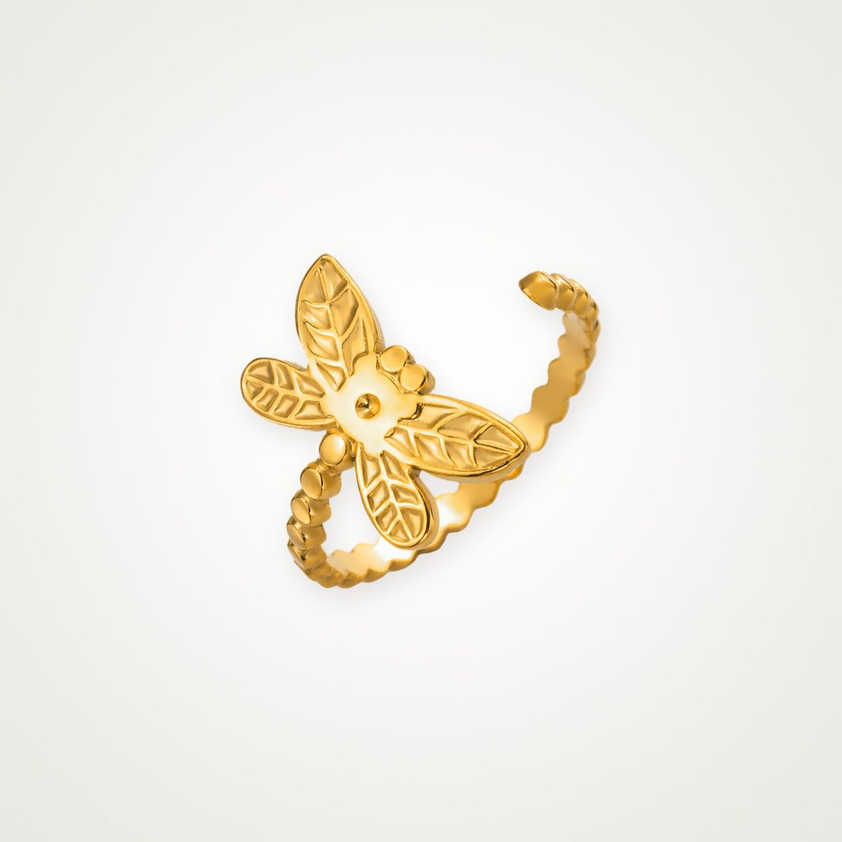 Anillo Libélula de hojas dorado