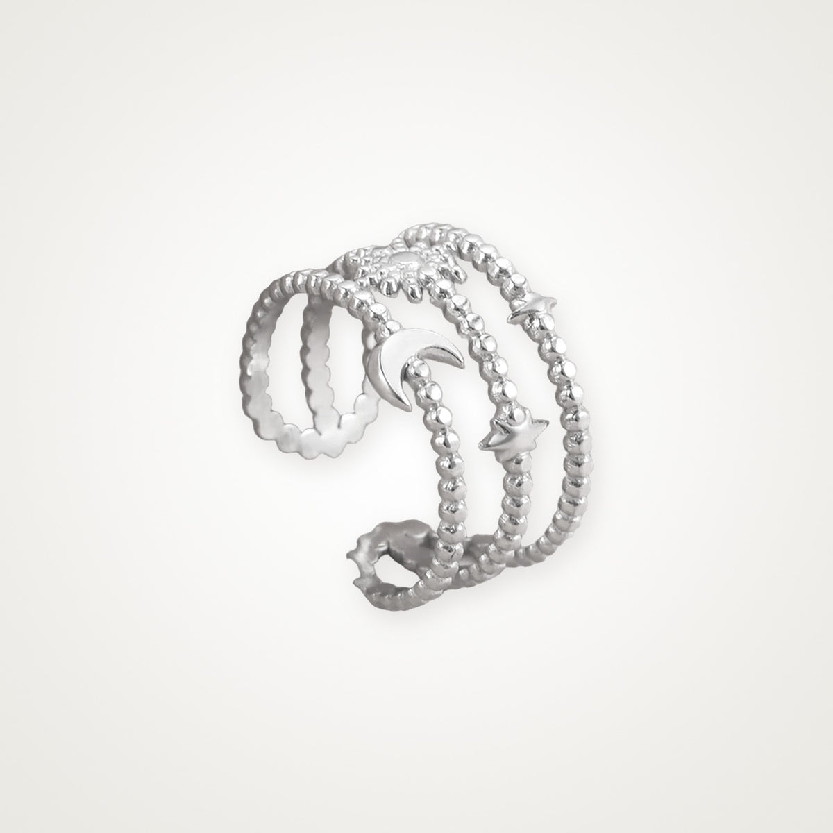 Anillo Luna y bolitas plateado