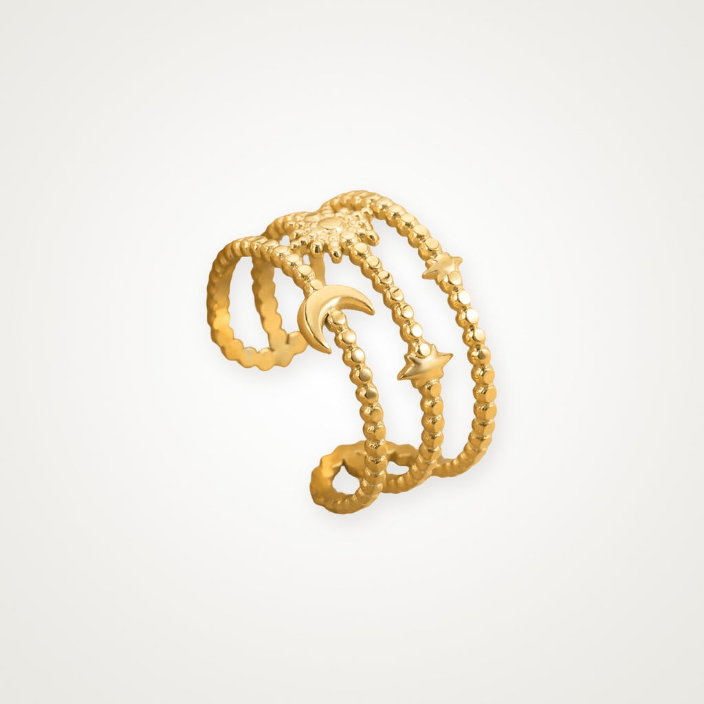 Anillo Luna y bolitas dorado