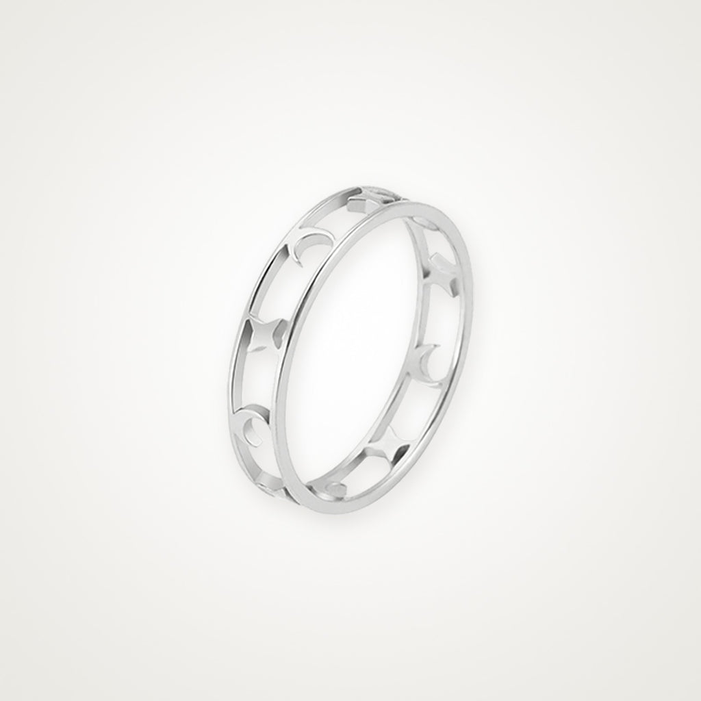 Anillo Luna y estrellas plateado