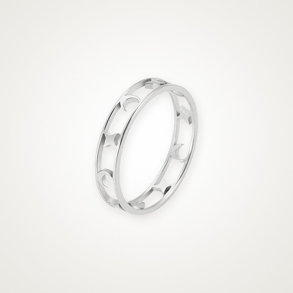 Anillo Luna y estrellas plateado