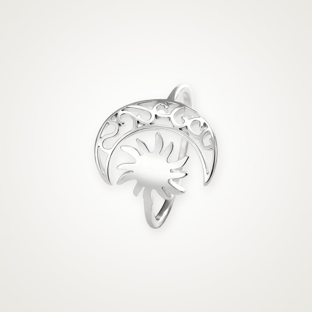 Anillo Luna y sol plateado