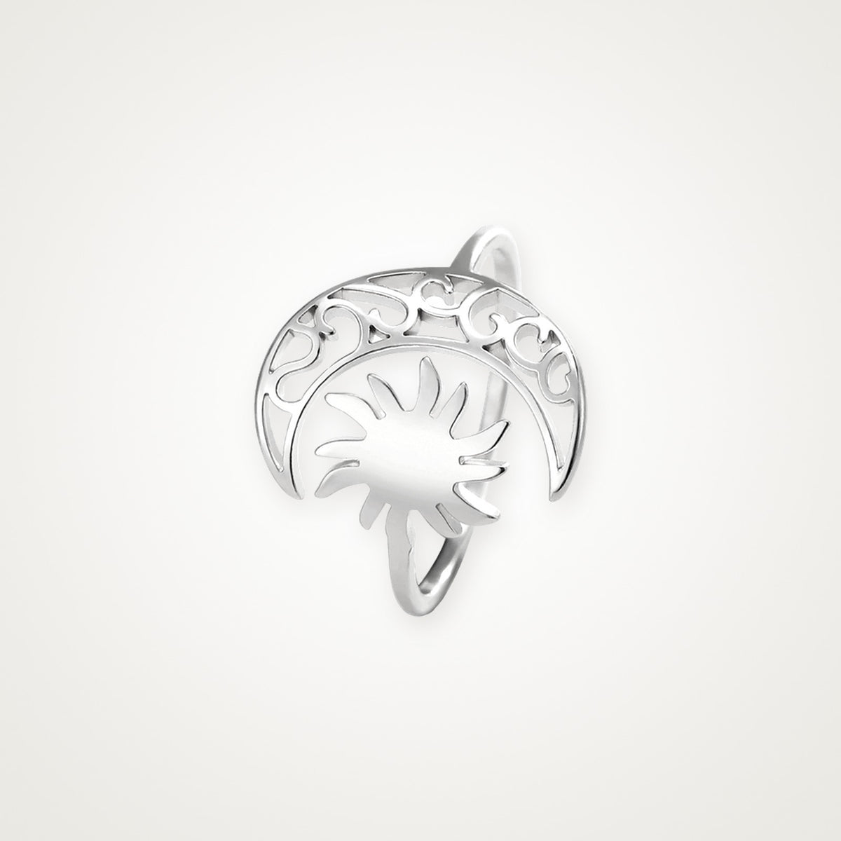 Anillo Luna y sol plateado