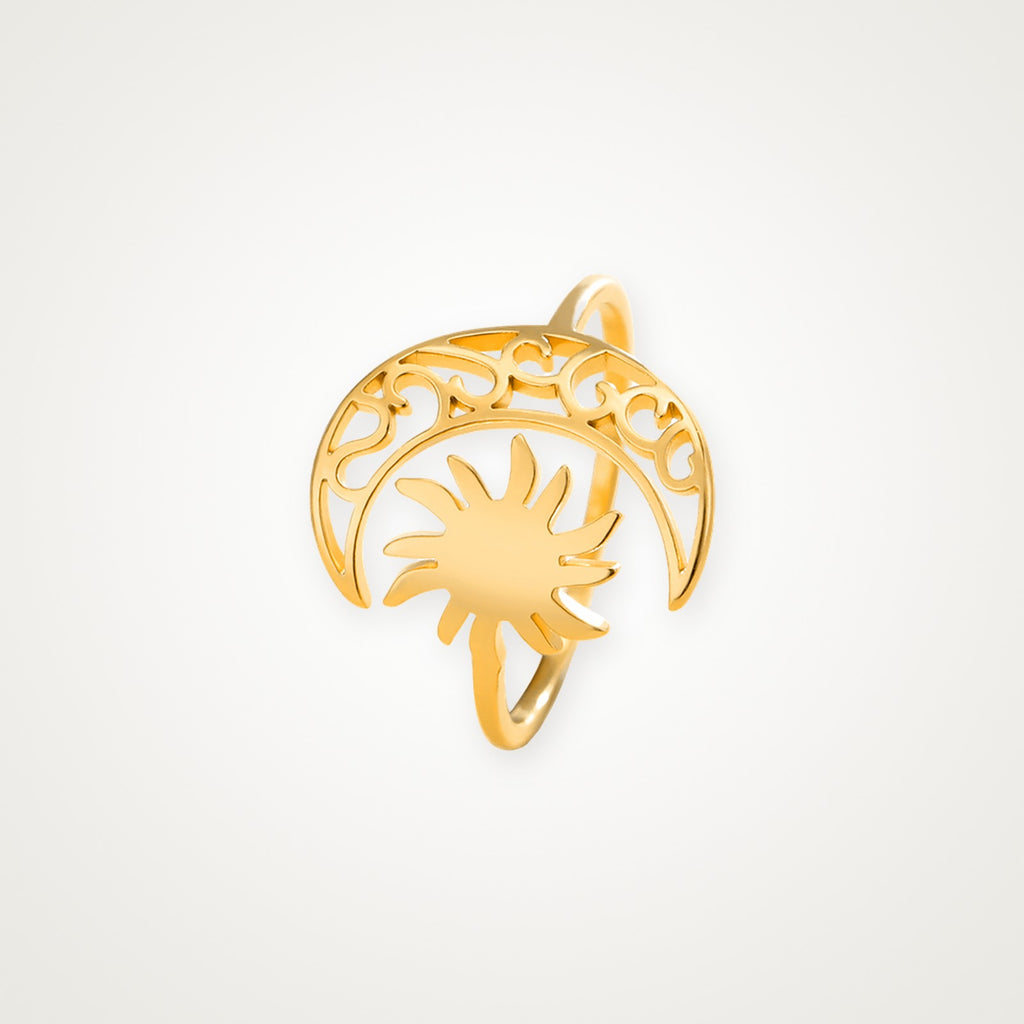 Anillo Luna y sol dorado