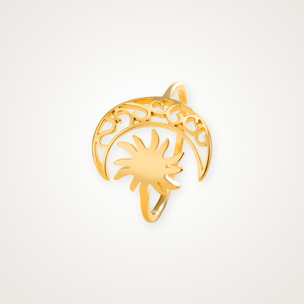 Anillo Luna y sol dorado
