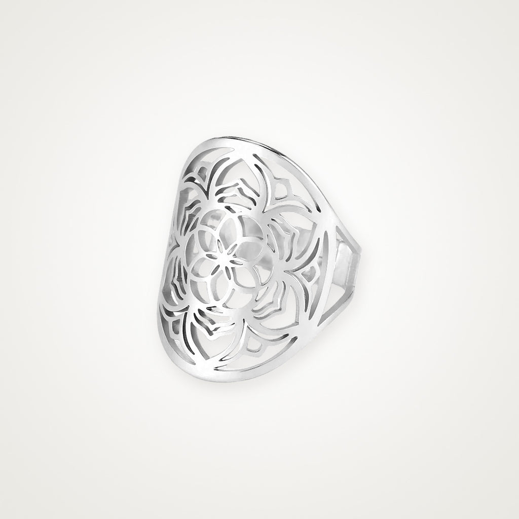 Anillo Mandala floral plateado
