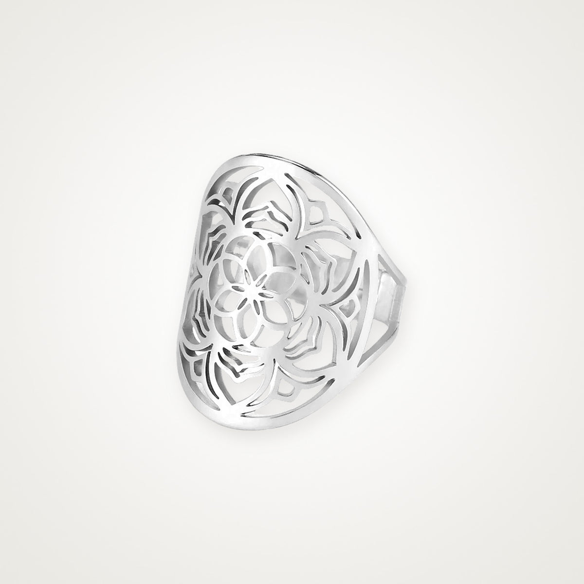 Anillo Mandala floral plateado
