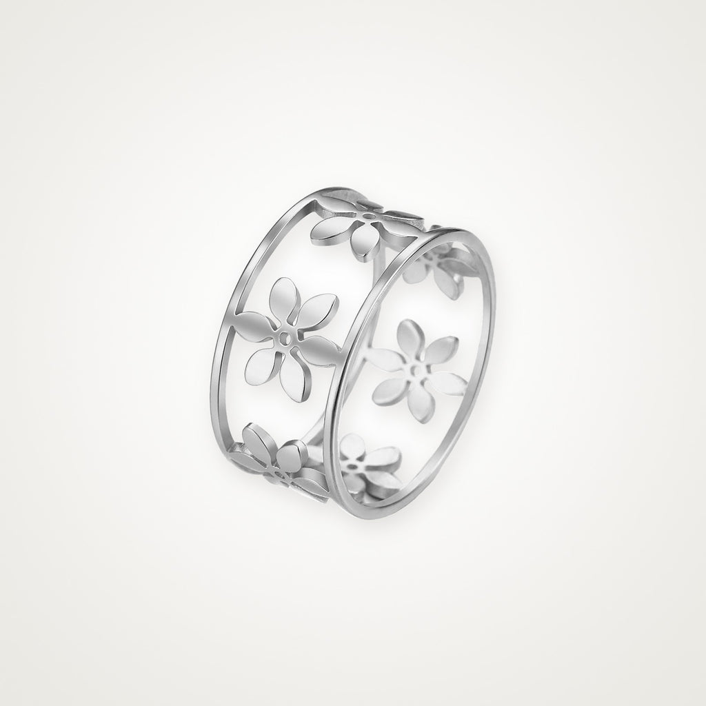 Anillo Margaritas caladas plateado