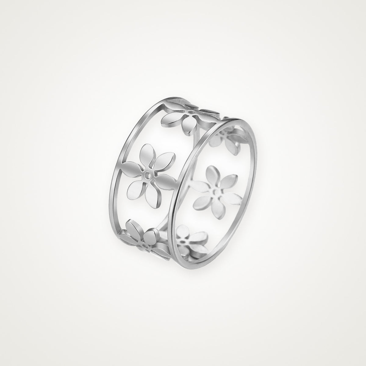 Anillo Margaritas caladas plateado