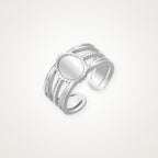 Anillo Medalla y líneas plateado