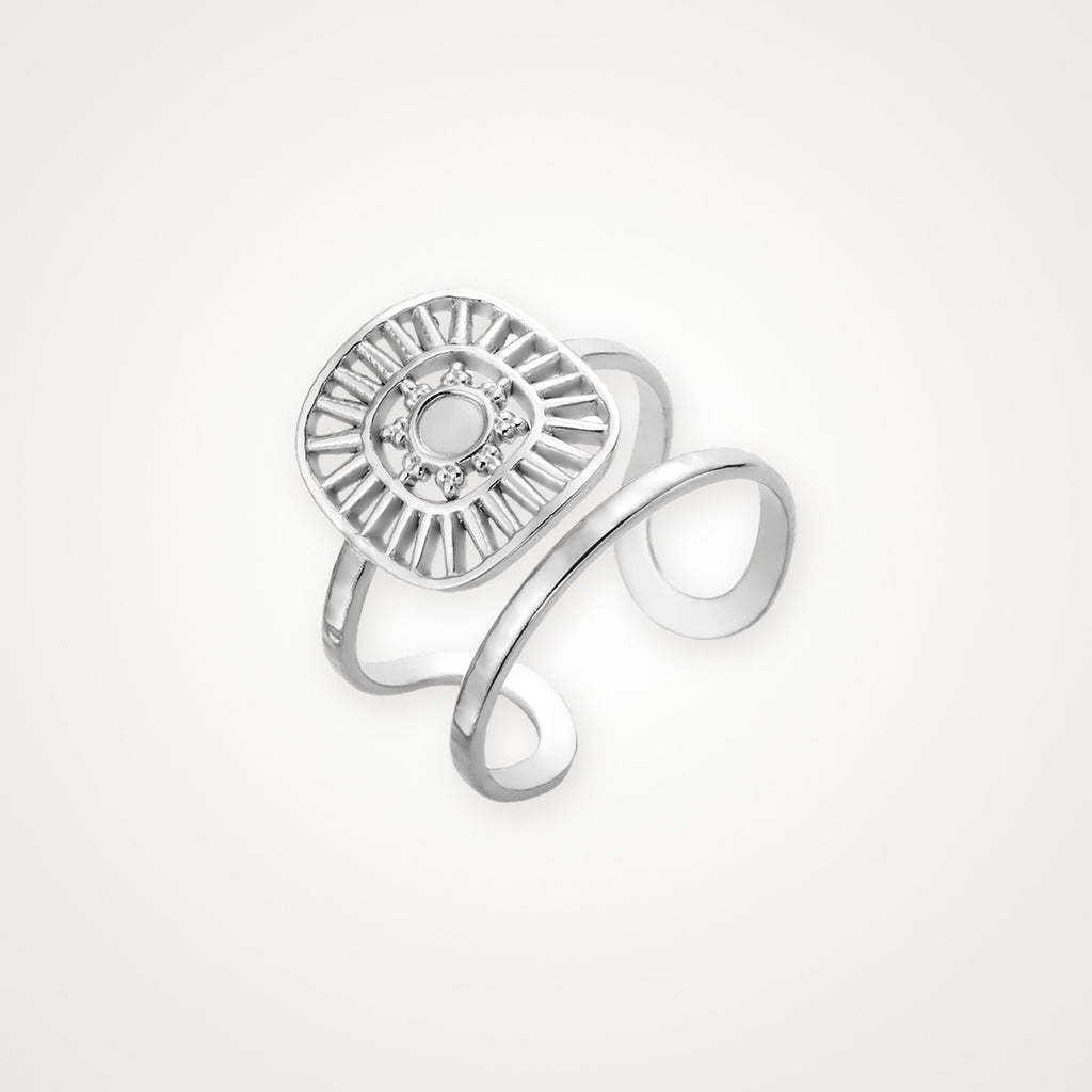 Anillo Medallón de sol plateado