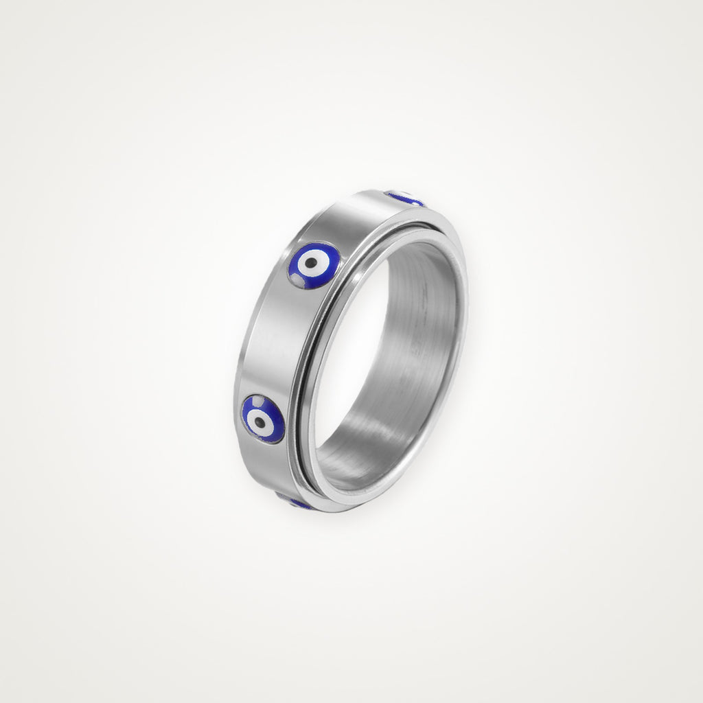 Anillo Ojo turco giratorio plateado