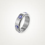 Anillo Ojo turco giratorio plateado