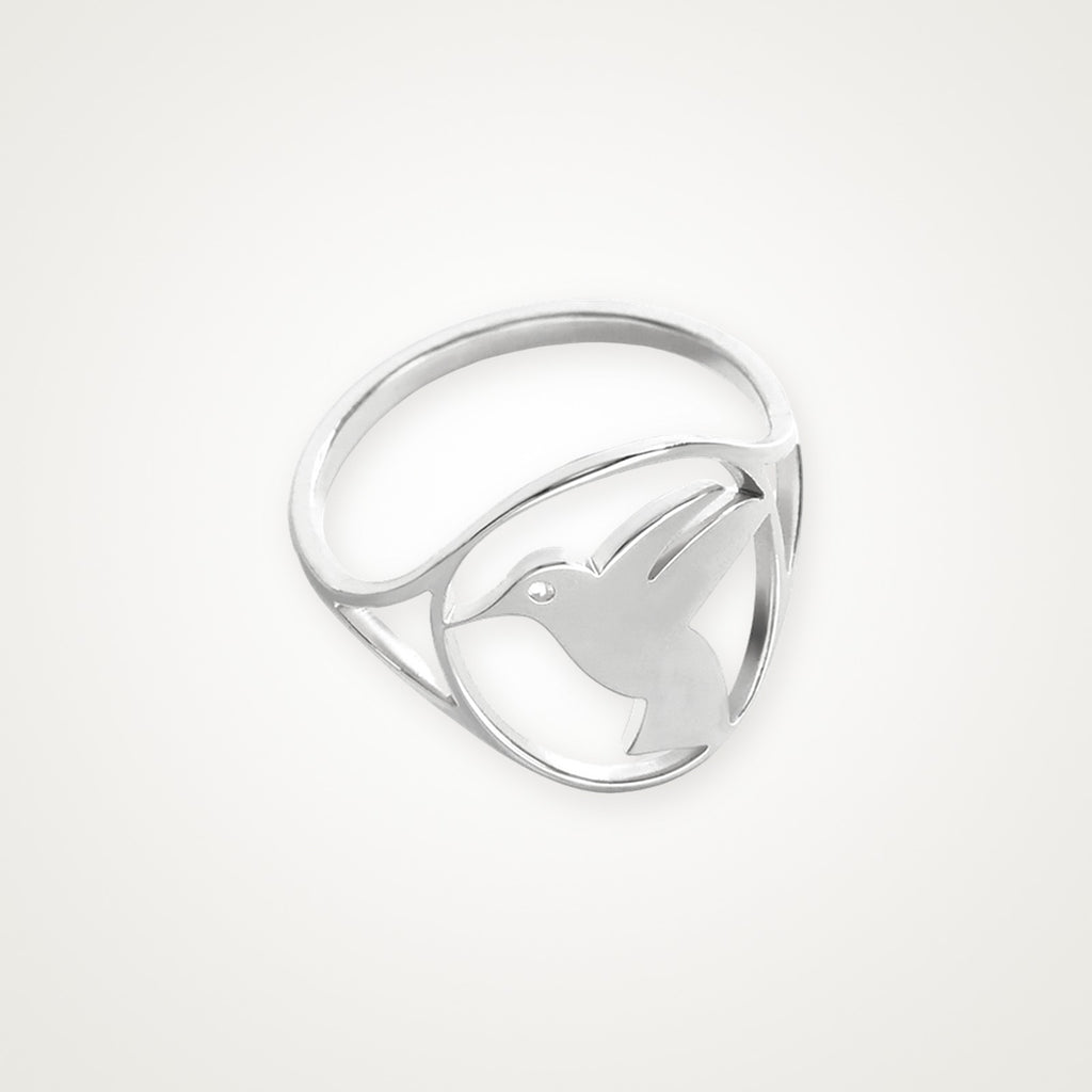 Anillo Pajarito en el aro plateado
