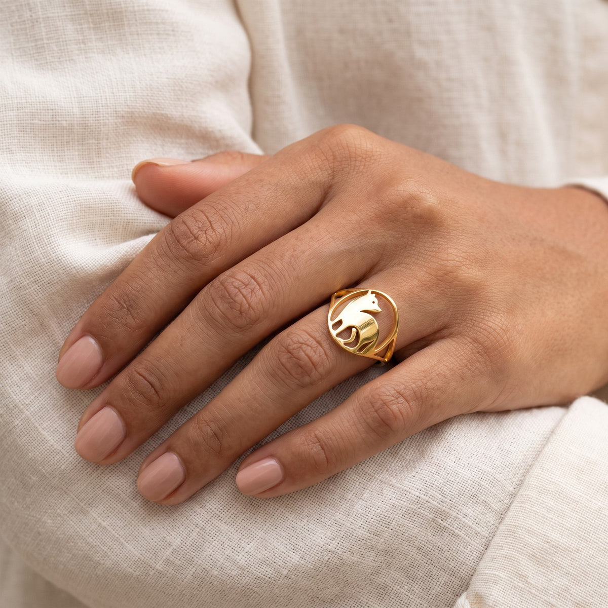 Anillo Perrito sentado dorado puesto
