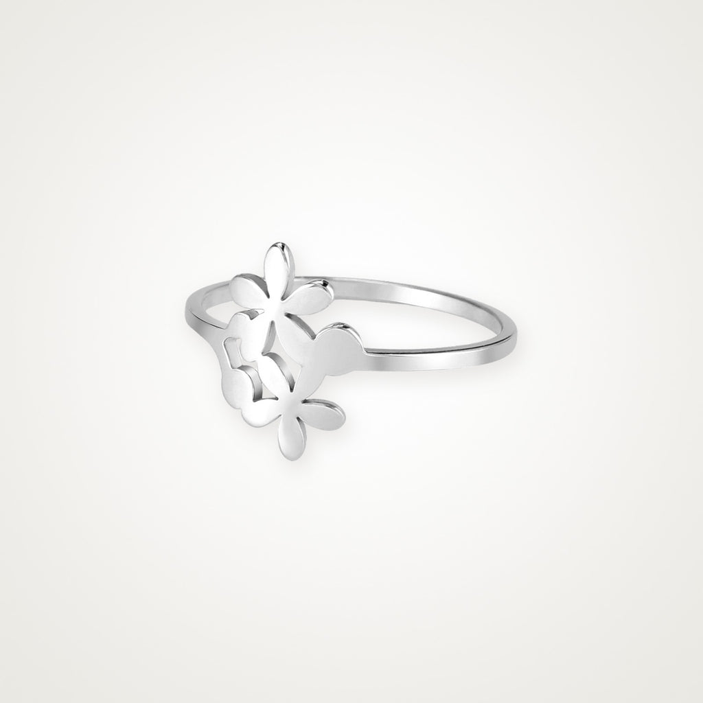 Anillo Ramito de flores plateado