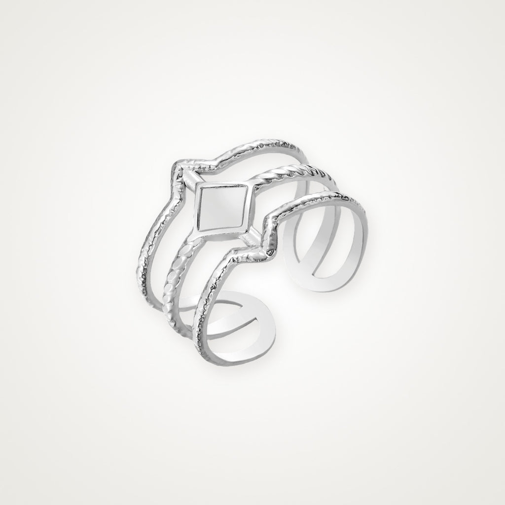 Anillo Rombo y líneas plateado