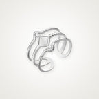 Anillo Rombo y líneas plateado
