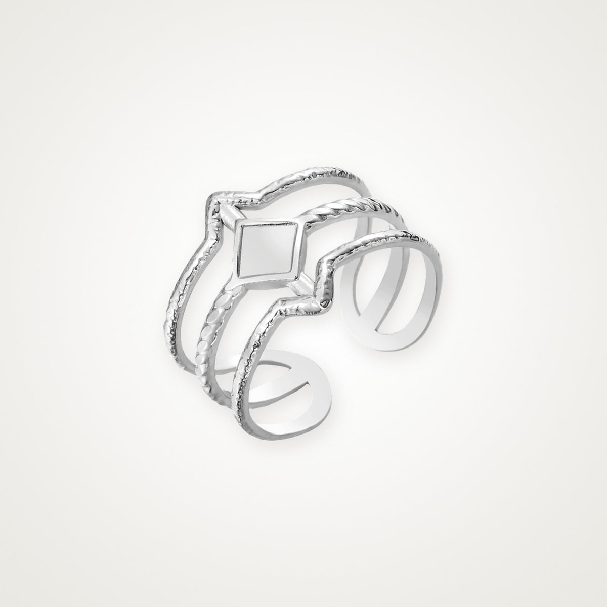Anillo Rombo y líneas plateado