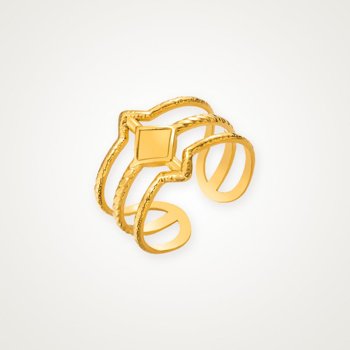 Anillo Rombo y líneas dorado