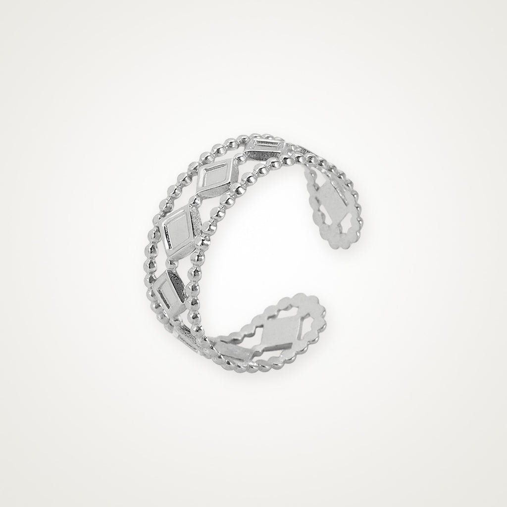 Anillo Rombos y bolitas plateado
