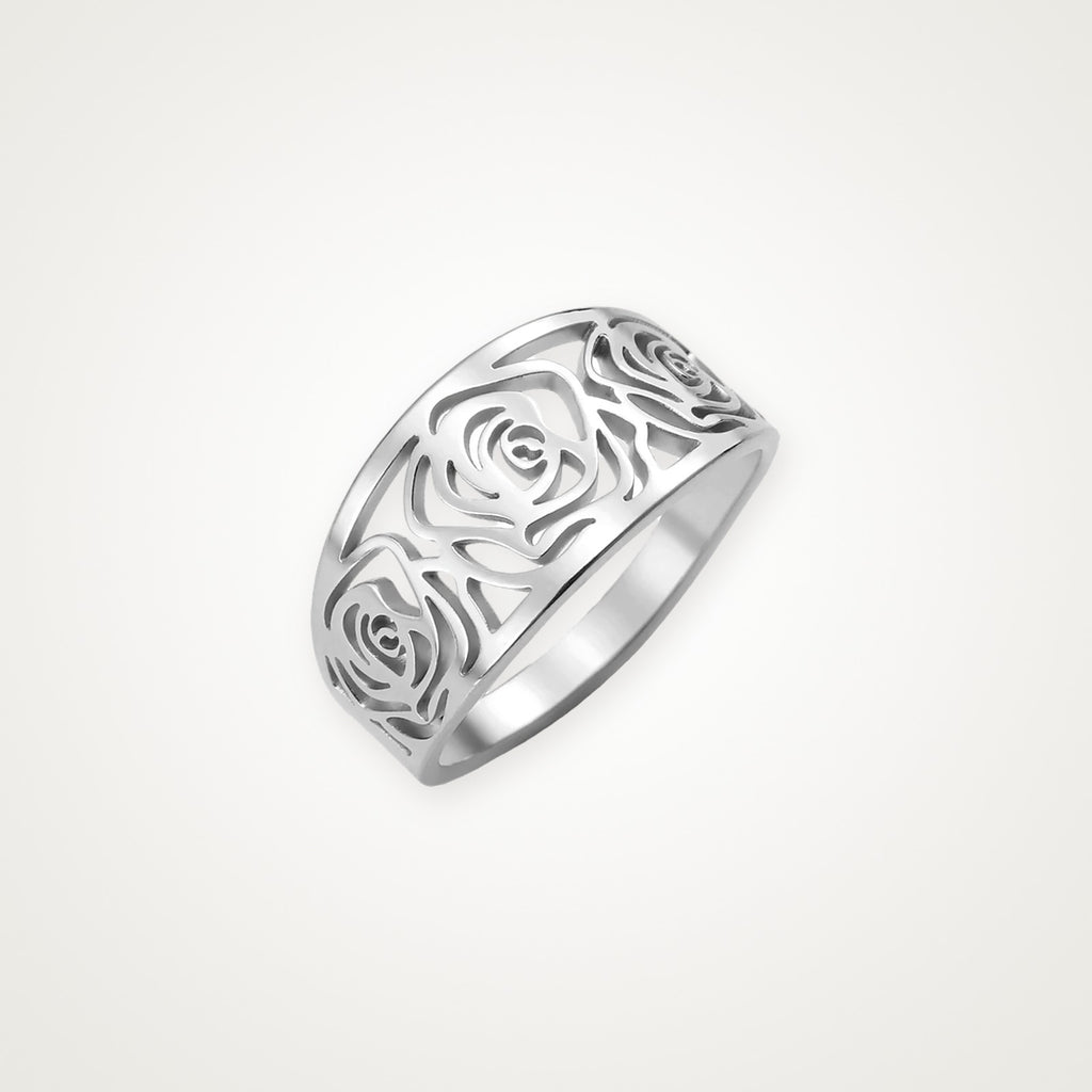 Anillo Rosas caladas plateado