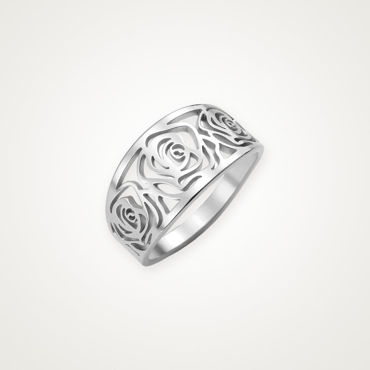 Anillo Rosas caladas plateado