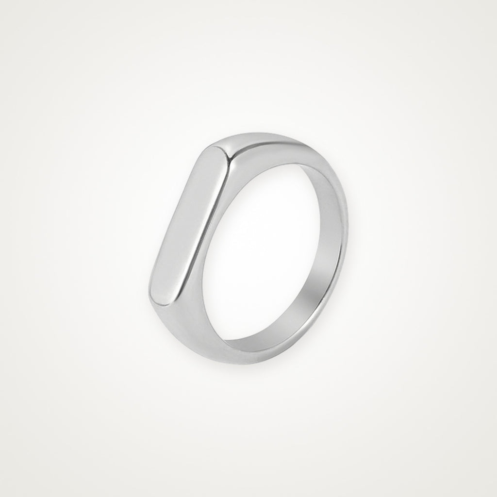 Anillo Sello rectangular plateado
