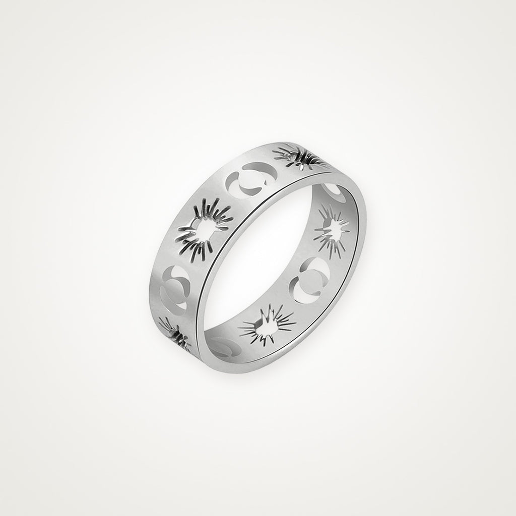 Anillo Sol y luna calados plateado
