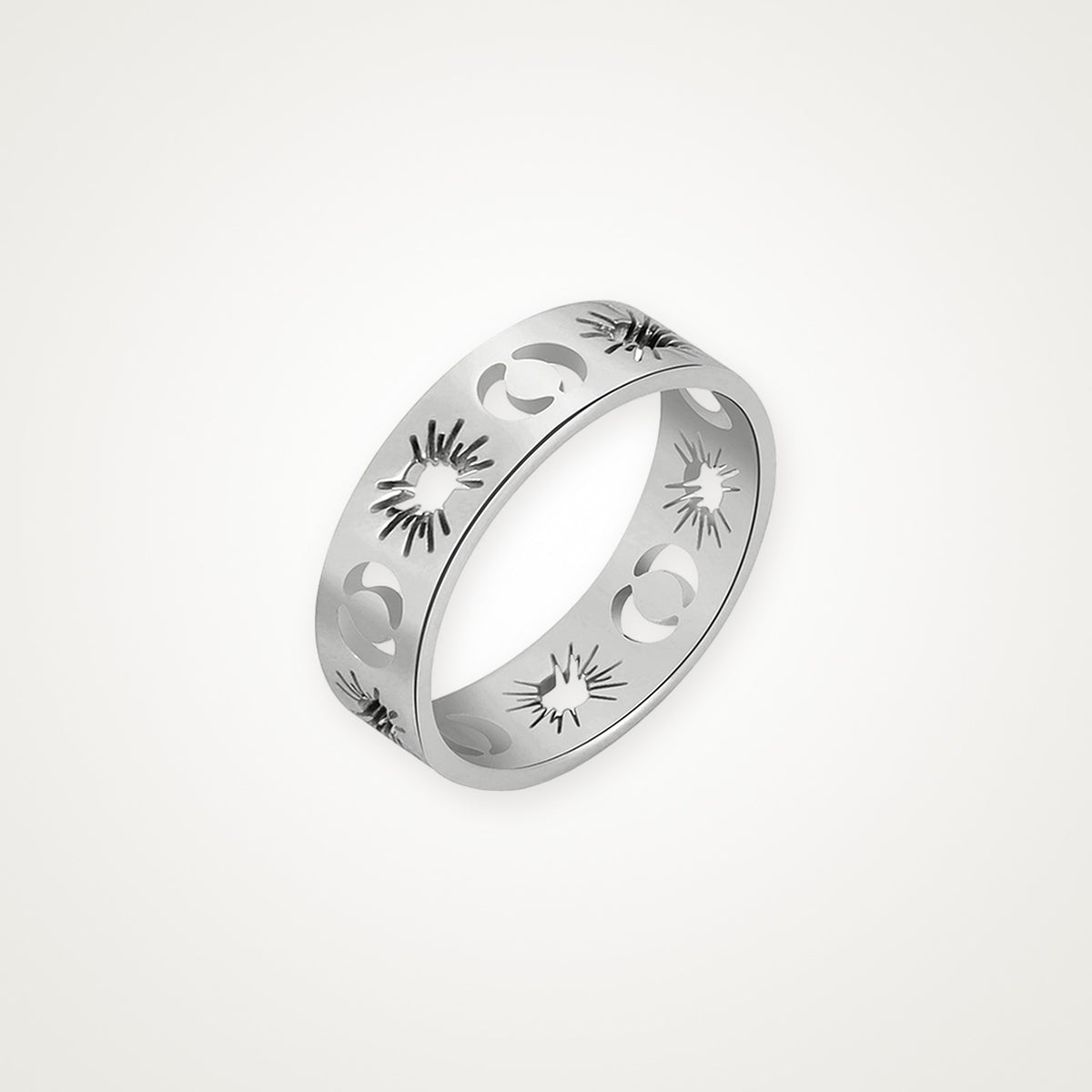 Anillo Sol y luna calados plateado