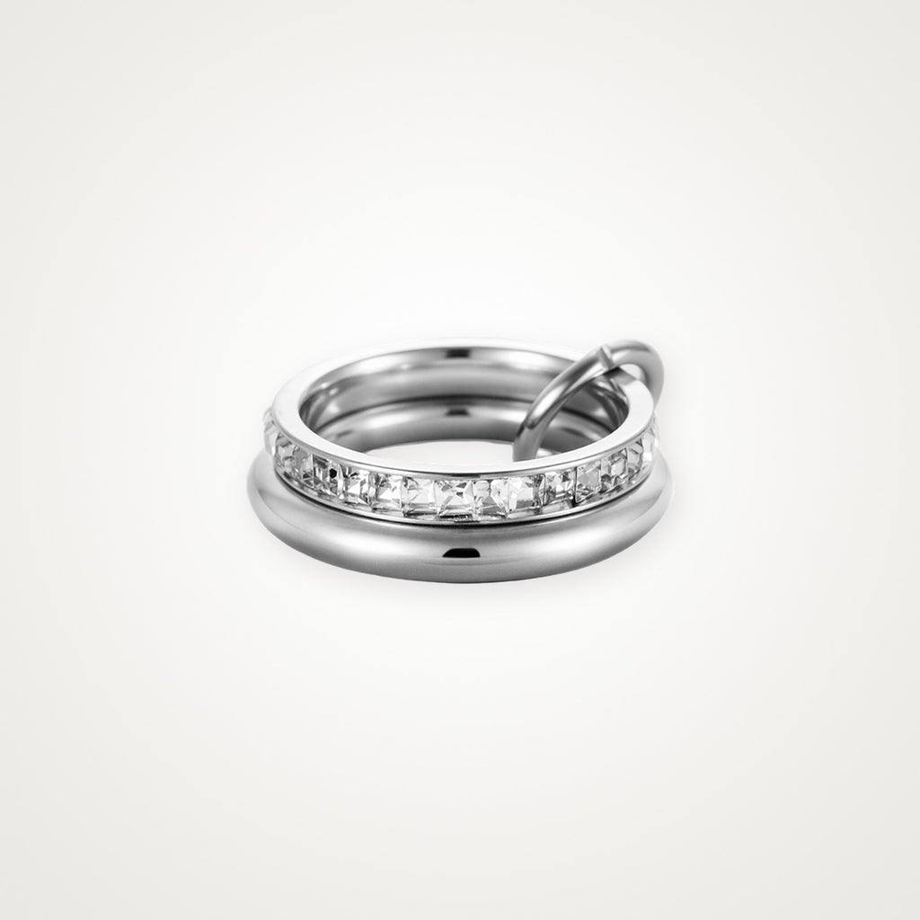 Anillo Tres aros con brillos plateado