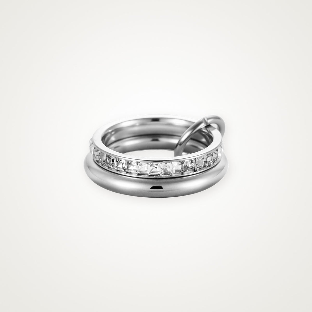 Anillo Tres aros con brillos plateado