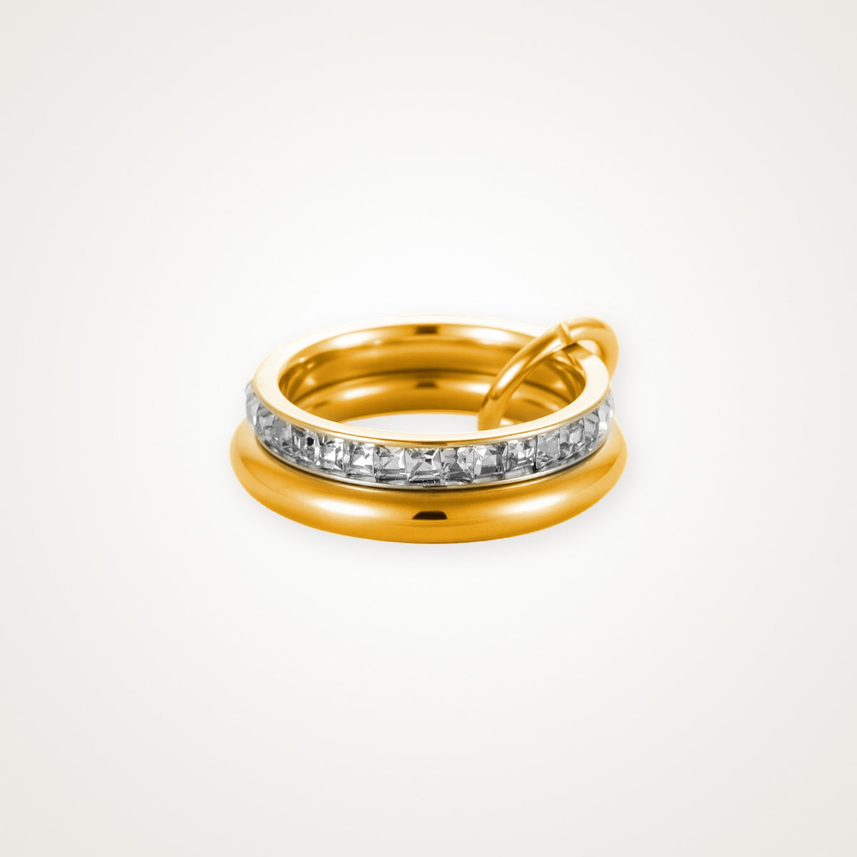 Anillo Tres aros con brillos dorado