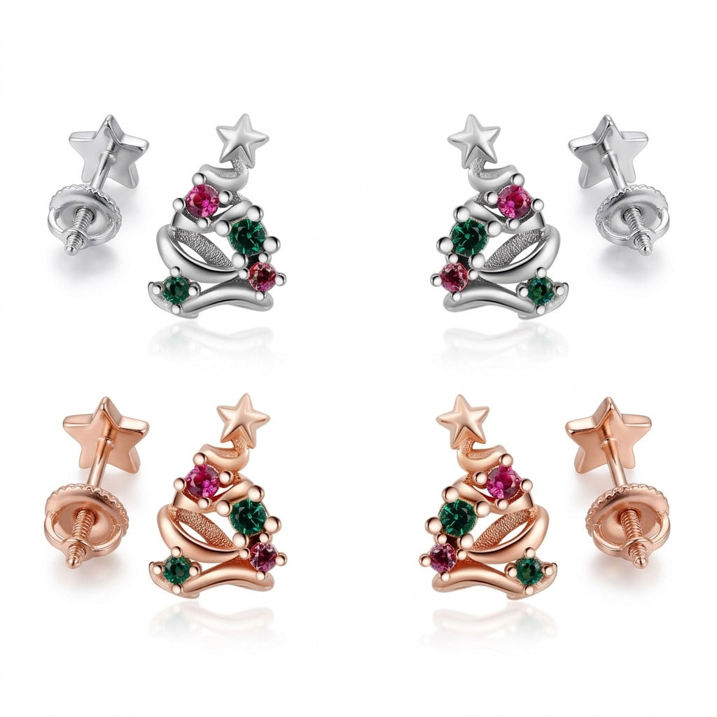 Aretes Árbol de Navidad con Cierre de Rosca