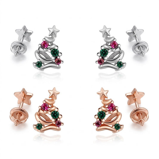 Aretes Árbol de Navidad con Cierre de Rosca
